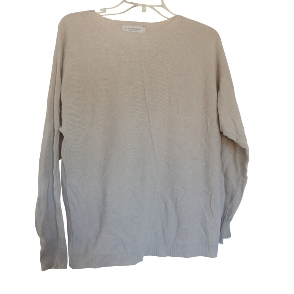 Bianco & Blu Sweater Pullover Size L Cashmere Silk Wool Blend Tan Crew Italy